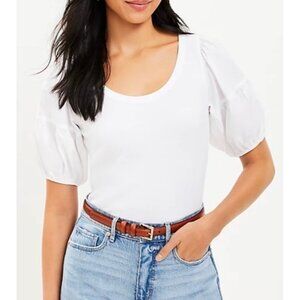 LOFT Petite Women Puff Sleeve Mixed Media Top Medium